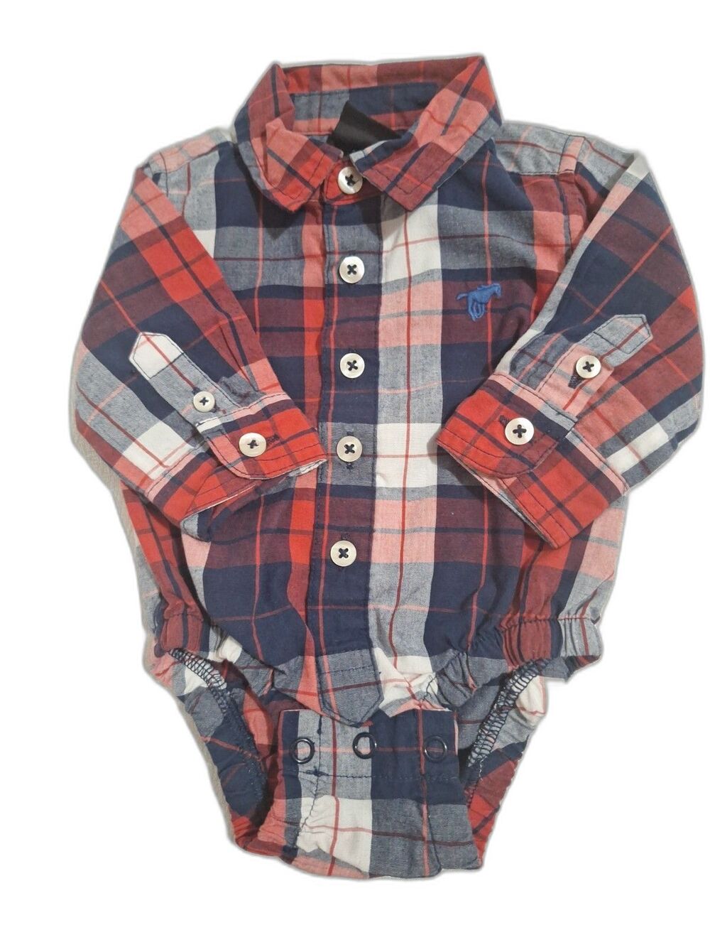 Wrangler Boys One Piece Button Down 0-3 Months Collared Red White Blue